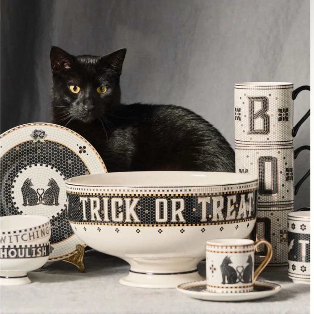 Anthropologie bistro tile huge Halloween Trick or Treat Bowl - Picture 3 of 3